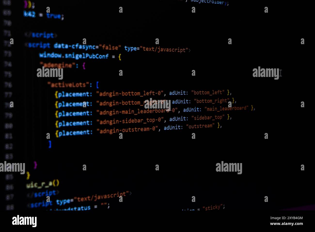 Programming coding screen, web developer coding screen Stock Photo