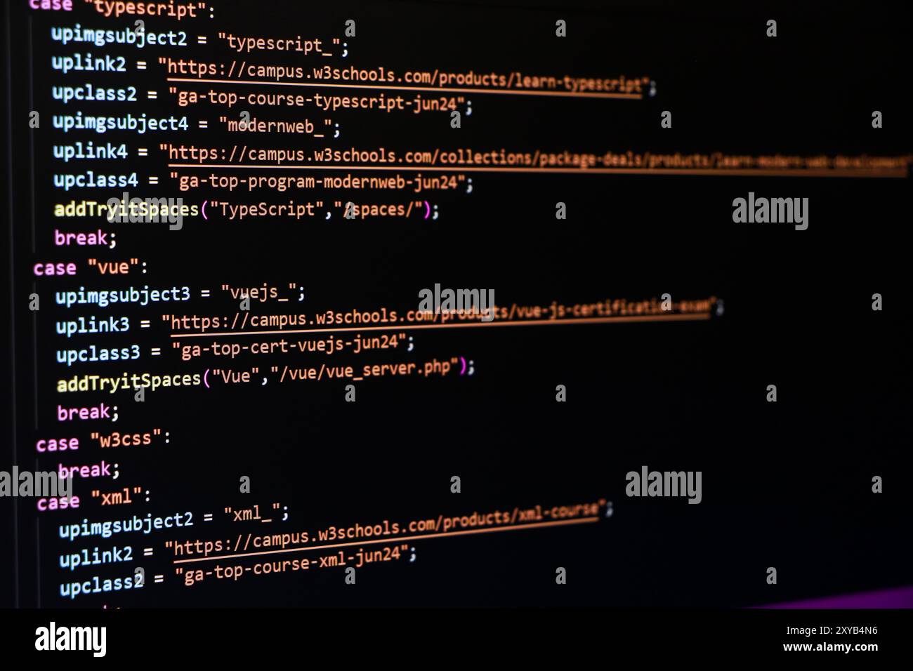 Software source code. Programming code. Programming code on computer screen. Developer working on program codes in office. Source code Stock Photo