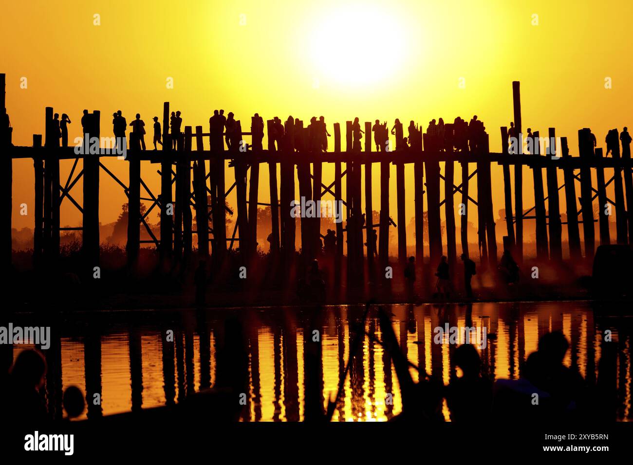 U Bein bridge at Taungmyo Lake near Amarapura in Myanmar Stock Photo ...