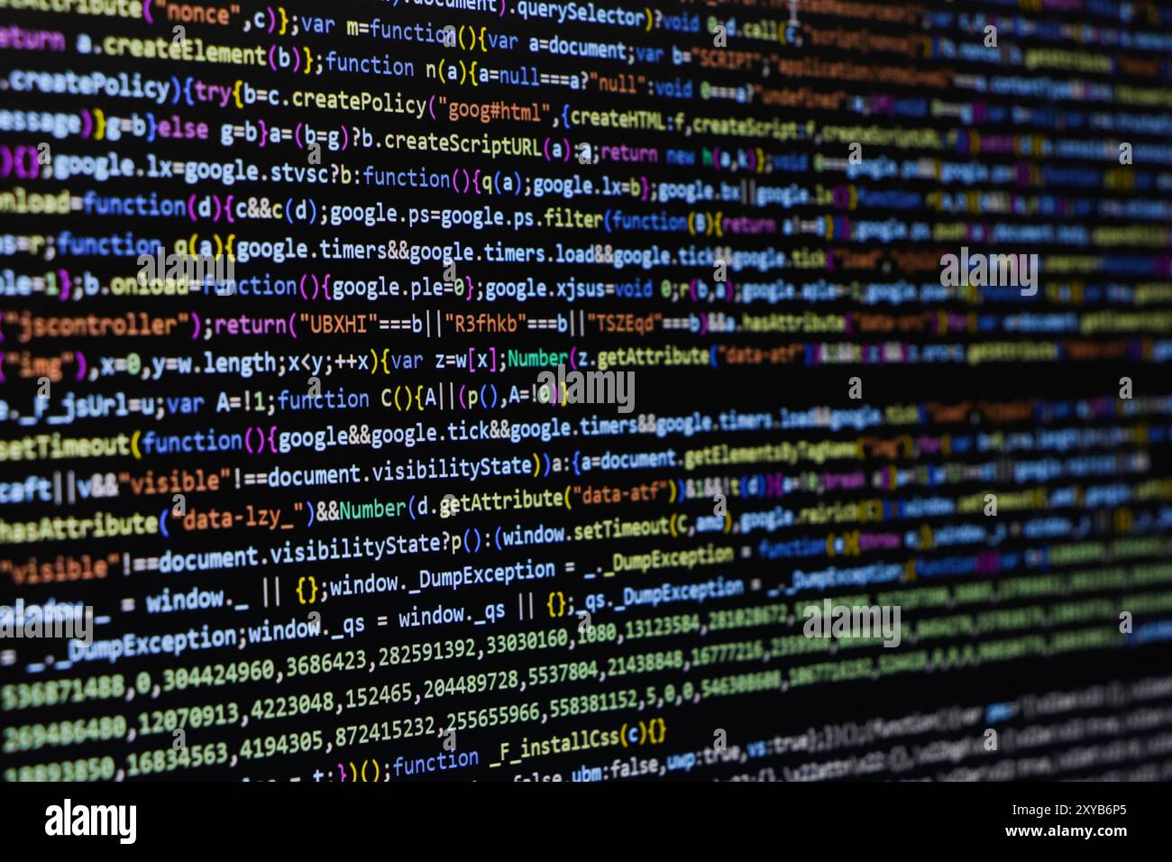 Software source code. Programming code. Programming code on computer screen. Developer working on program codes in office. Source code Stock Photo