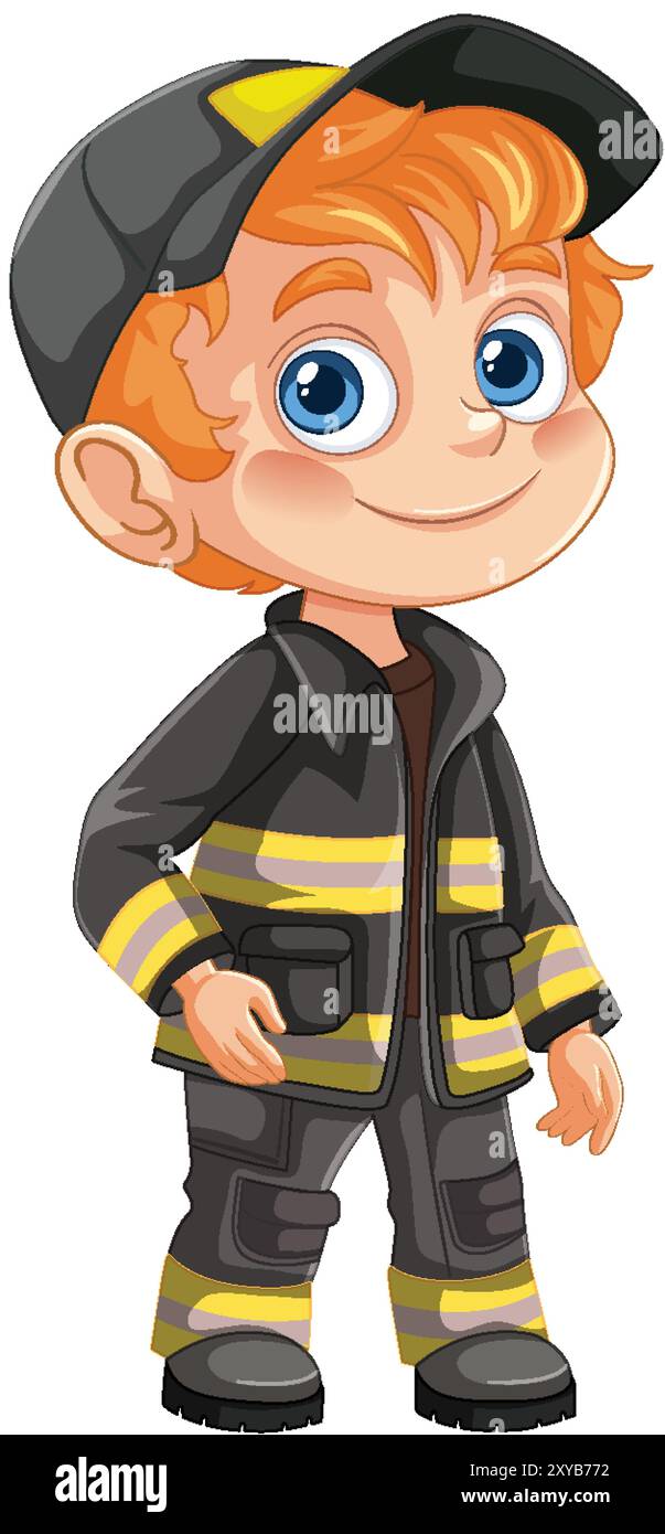 Illustration of a boy in firefighter gear Stock Vector Image & Art - Alamy