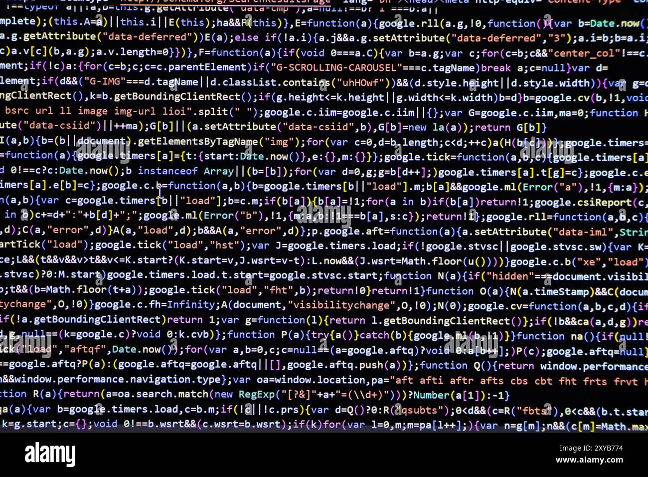 Software source code. Programming code. Programming code on computer screen. Developer working on program codes in office. Source code Stock Photo