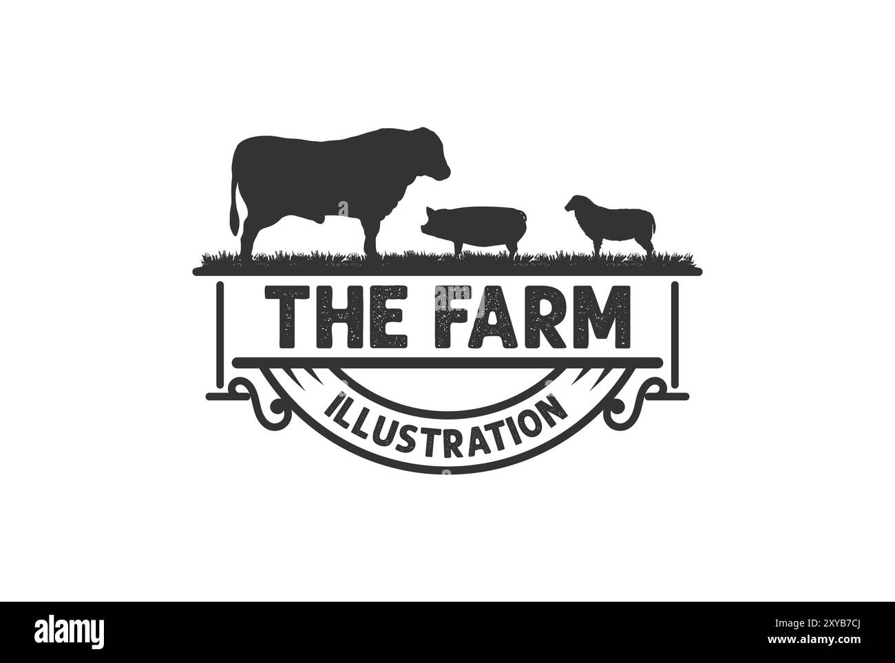 Vintage Angus Cow Bull Pig Hog and Sheep Goat for Rural Countryside Farm Illustration Vector Stock Vector