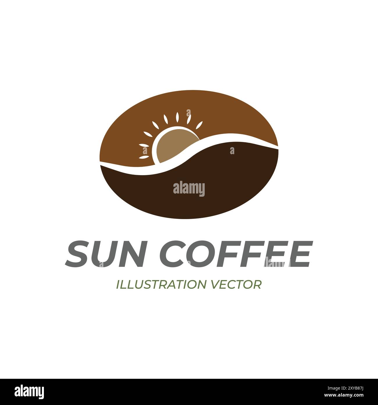 Simple Minimalist Coffee Bean with Sunset Beach Wave Illustration Vector Stock Vector