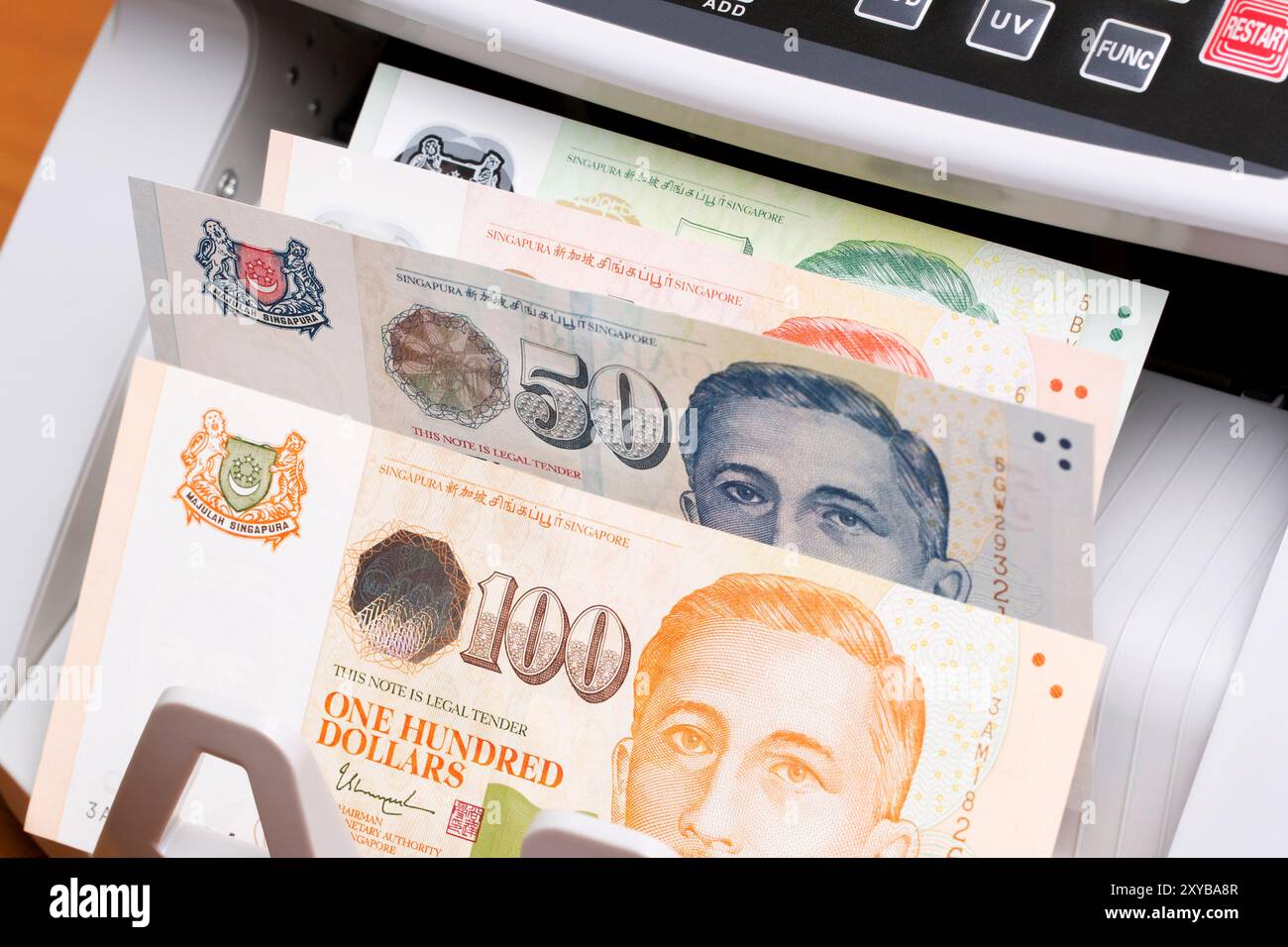 Singapore money - dollar in the counting machine Stock Photo - Alamy