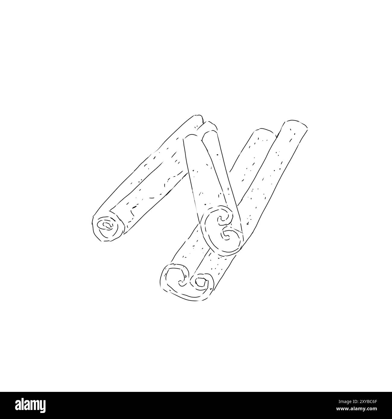 Cinnamon stick seasoning black and white graphic line illustration ...