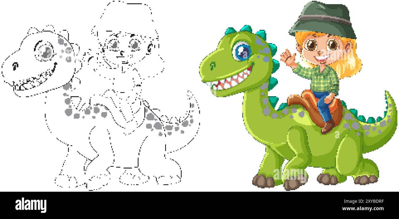 Child happily riding a green dinosaur Stock Vector Image & Art - Alamy