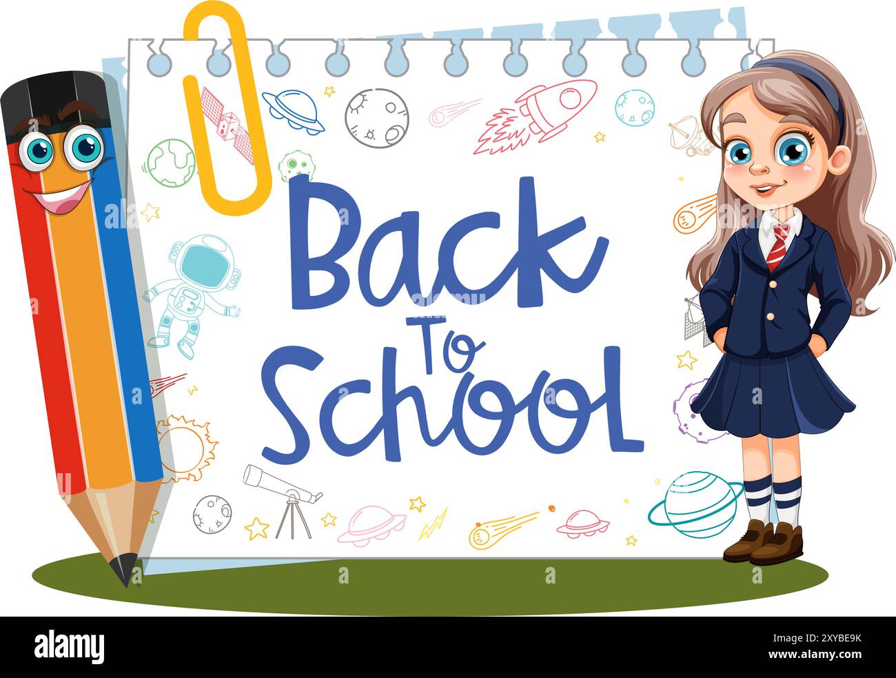Girl and pencil with school-themed background Stock Vector Image & Art ...