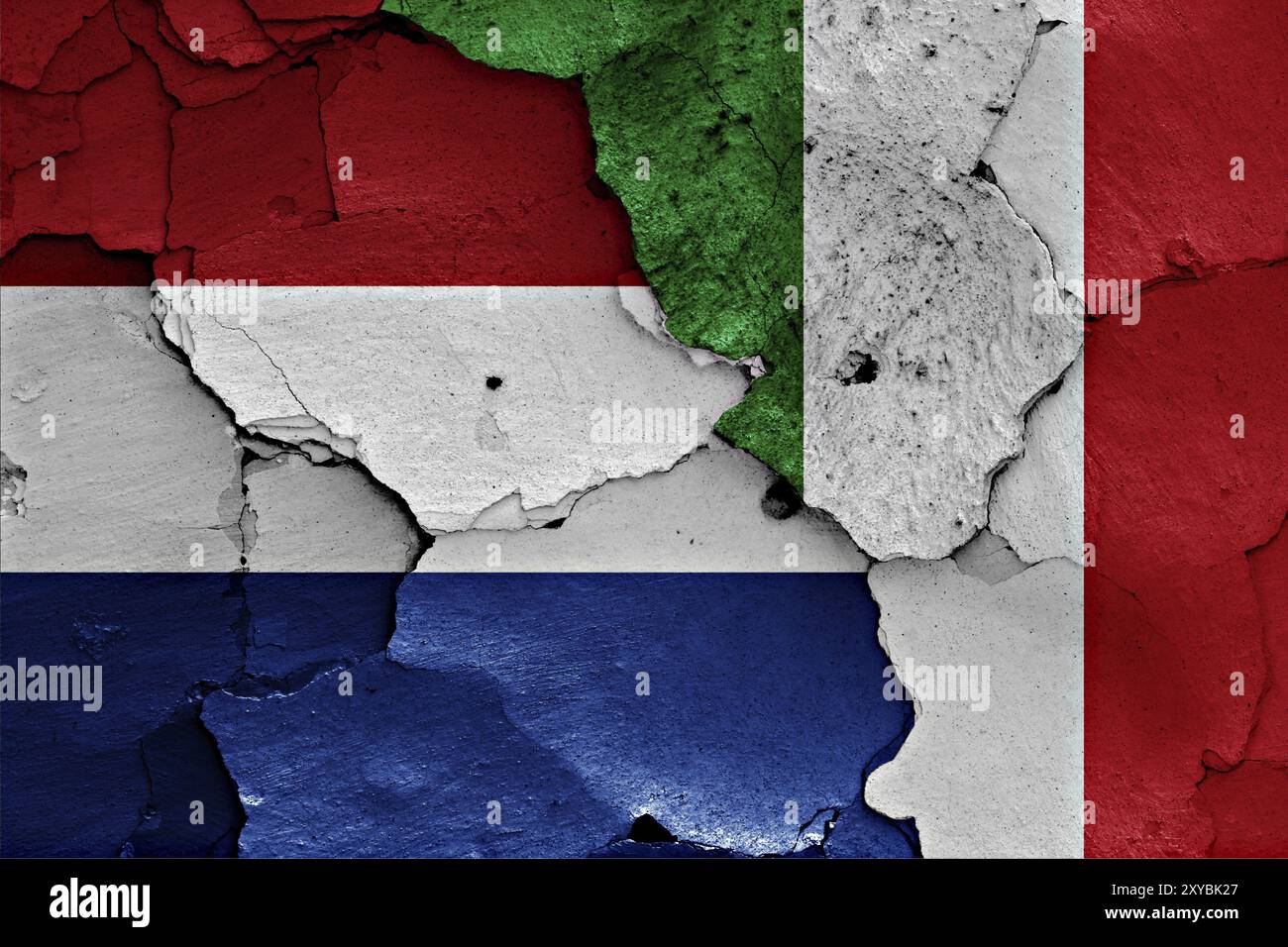 Flags of Netherlands and Italy painted on cracked wall Stock Photo - Alamy