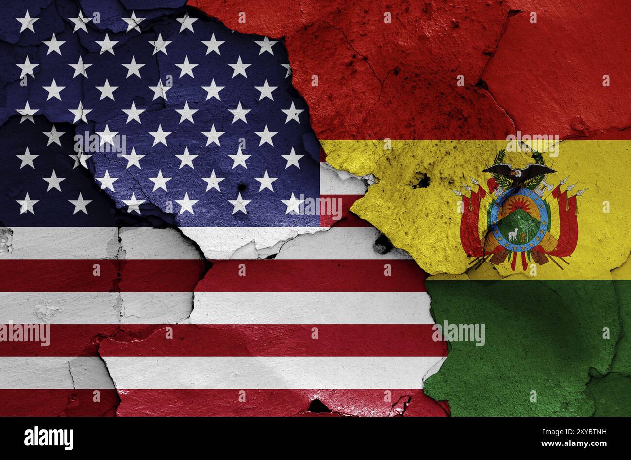 Flags of USA and Bolivia painted on cracked wall Stock Photo - Alamy