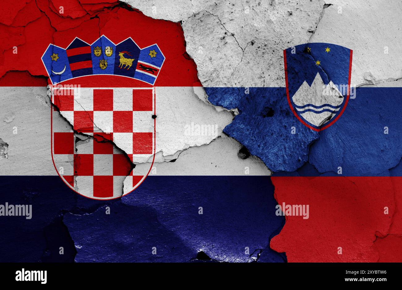 Flags of Croatia and Slovenia painted on cracked wall Stock Photo - Alamy