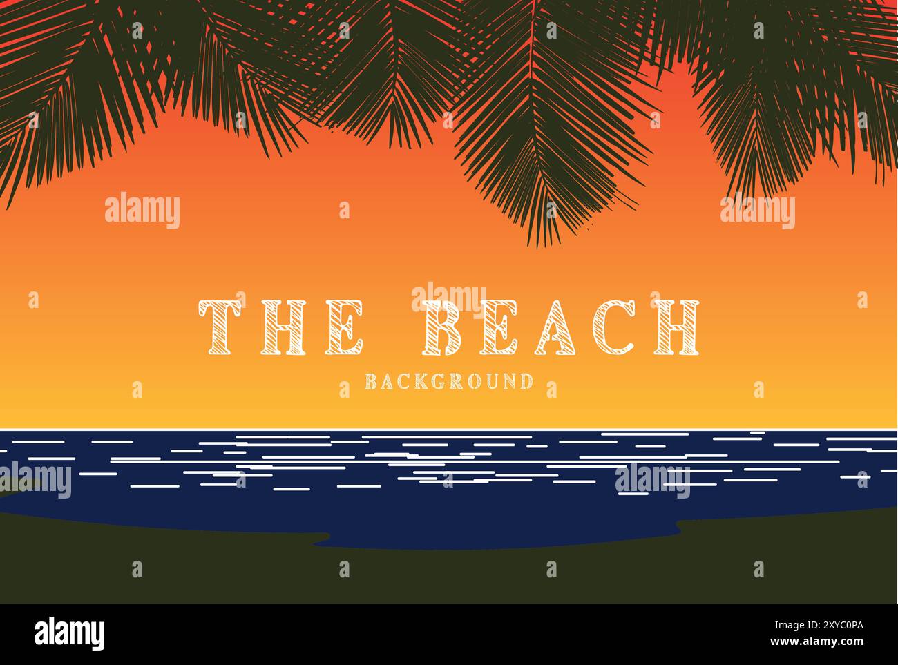 Background Illustration of Summer Tropical Beach with Palm Coconut ...