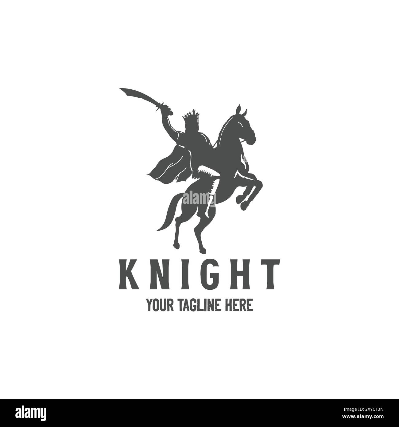 Horse Knight Silhouette, Medieval Horseman Horseback Warrior bring Sword War Logo Illustration Vector Stock Vector