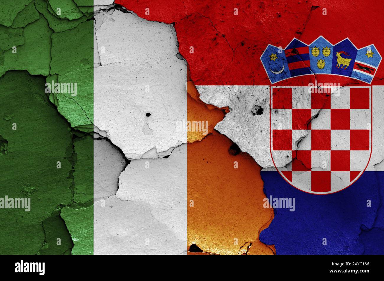Flags of Ireland and Croatia painted on cracked wall Stock Photo - Alamy