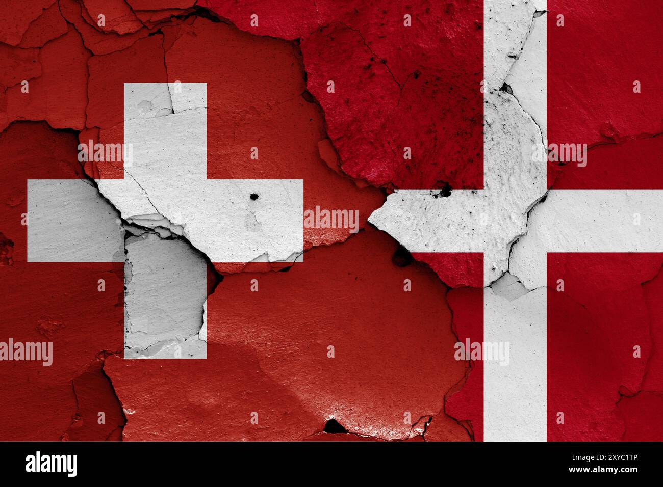 Flags of Switzerland and Denmark painted on cracked wall Stock Photo ...