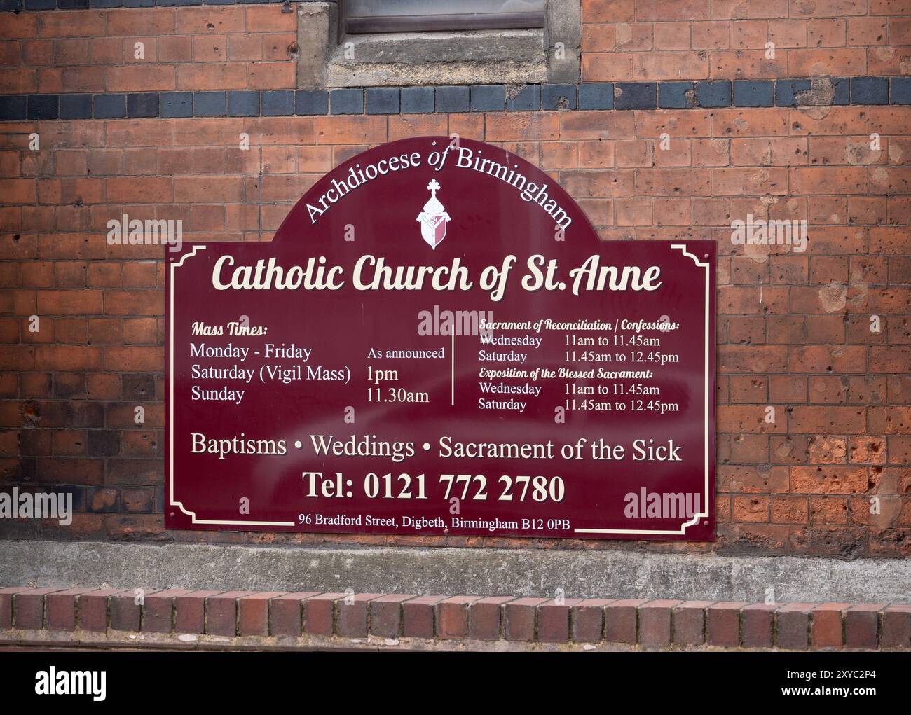 St. Anne`s Catholic Church board, Digbeth, Birmingham, West Midlands ...