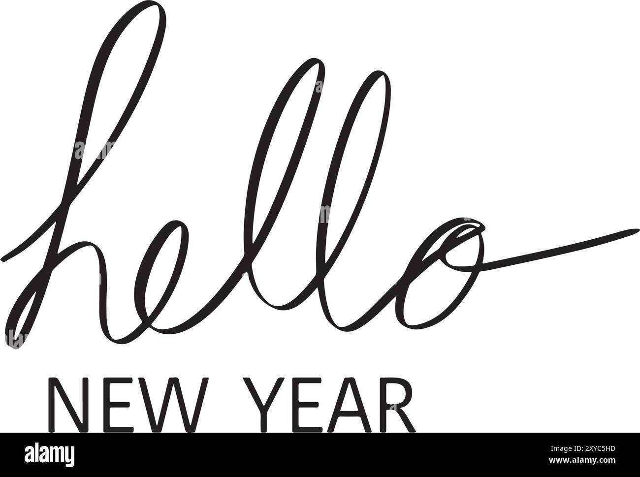 hello new year script calligraphy hand written text font black color