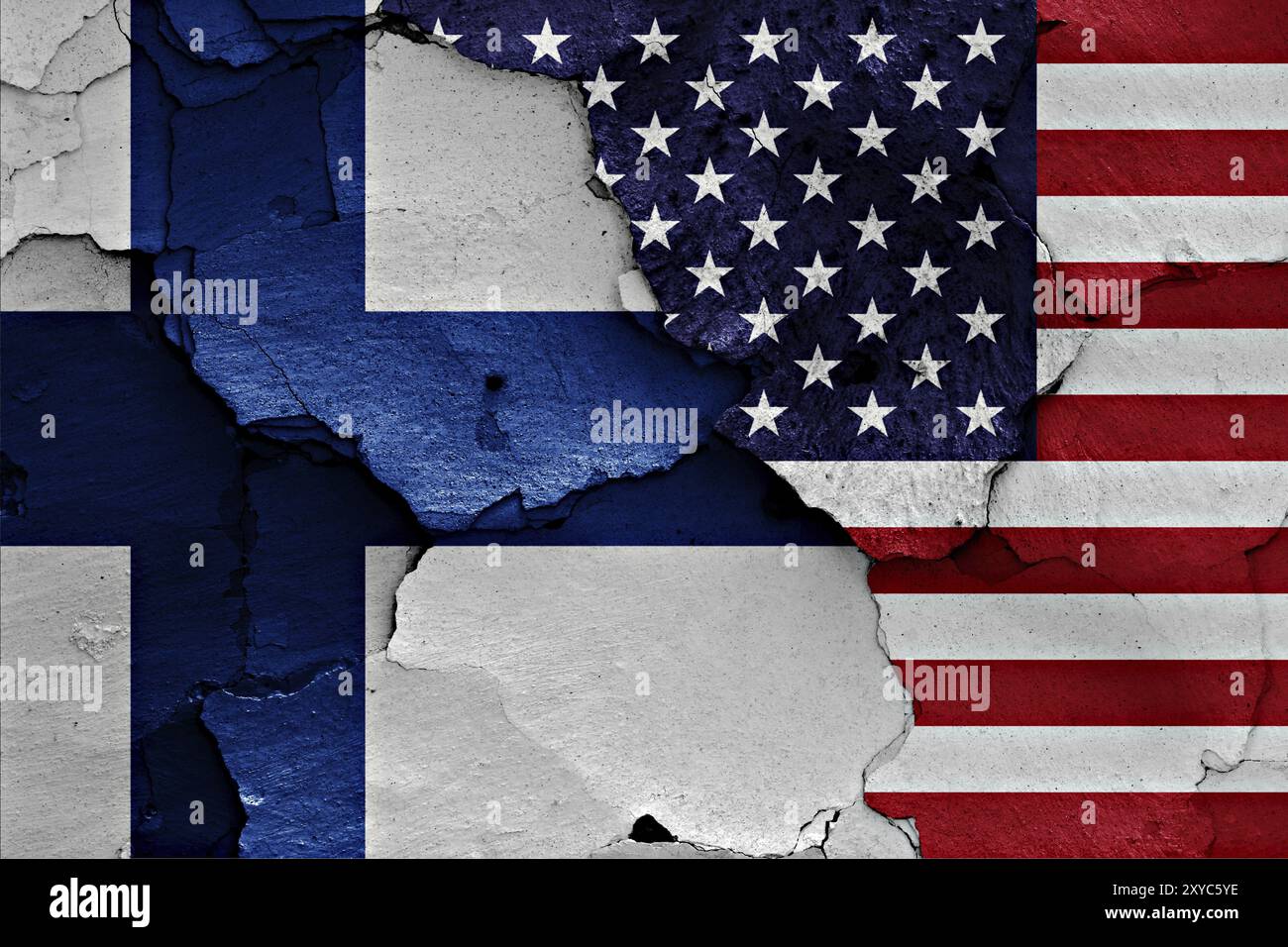 Flags of Finland and USA painted on cracked wall Stock Photo - Alamy