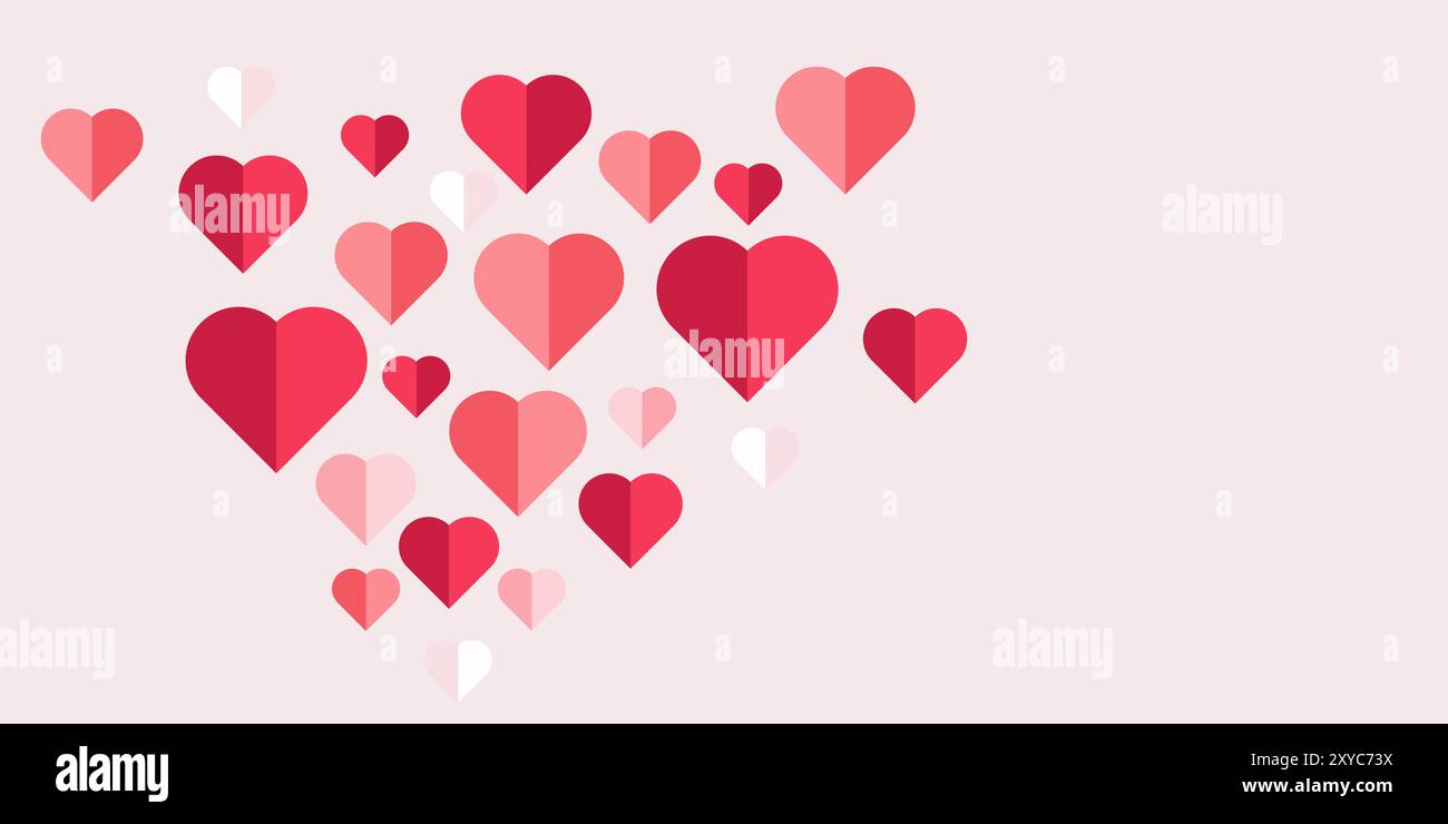 Pink hearts vector banner design on white, hearts elements, objects ...