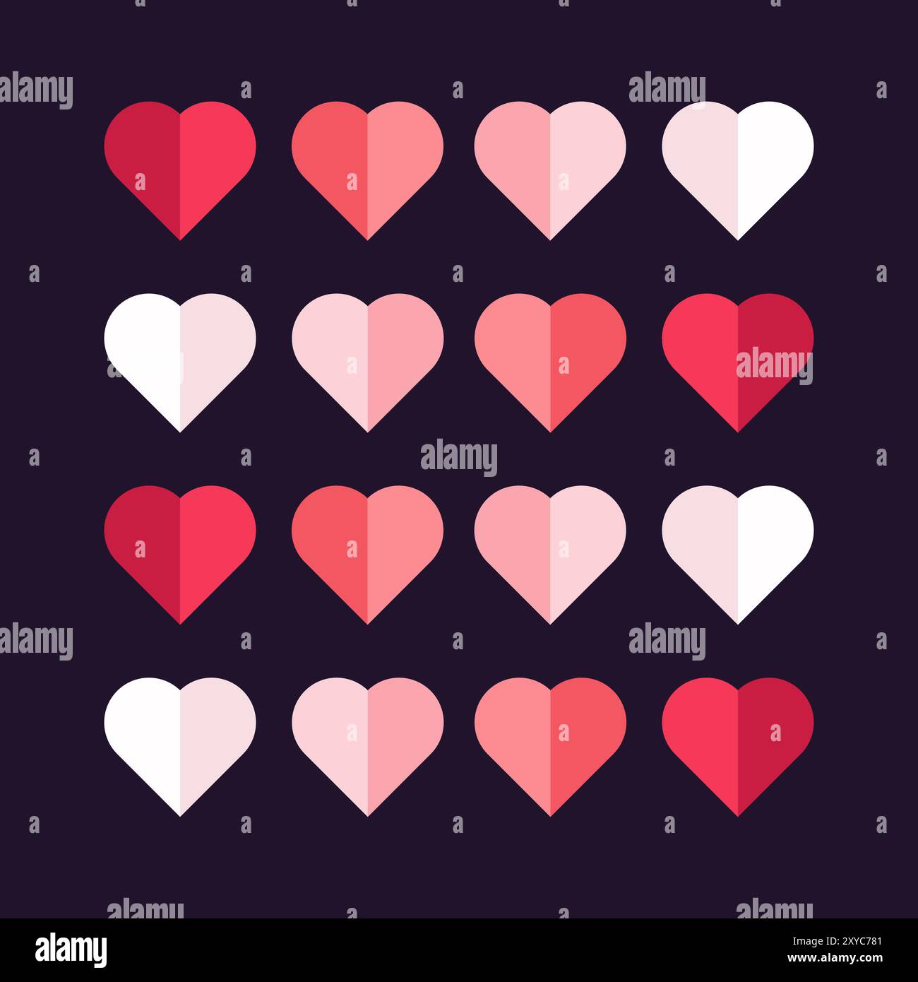 Collection of red and pink hearts, hearts elements, objects, symbols ...