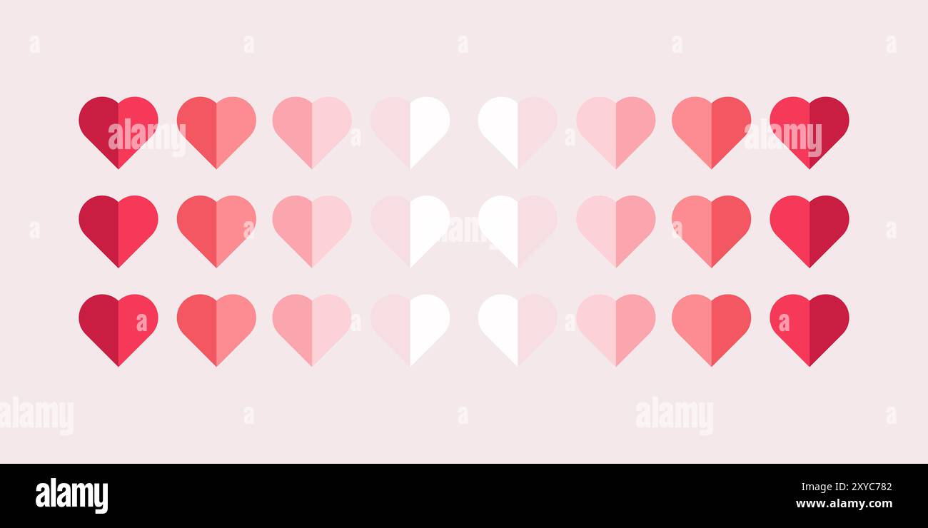 Red and pink hearts banner design on white, hearts elements, objects ...