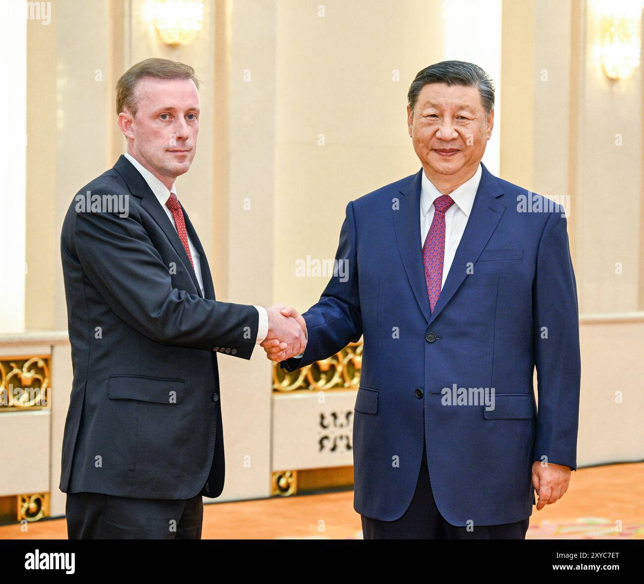 Beijing, China. 29th Aug, 2024. Chinese President Xi Jinping meets with U.S. National Security Advisor Jake Sullivan at the Great Hall of the People in Beijing, capital of China, Aug. 29, 2024. Credit: Li Xueren/Xinhua/Alamy Live News Stock Photo