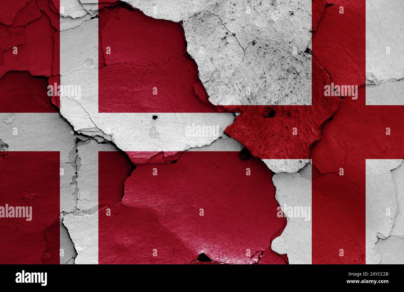 Flags of Denmark and England painted on cracked wall Stock Photo - Alamy