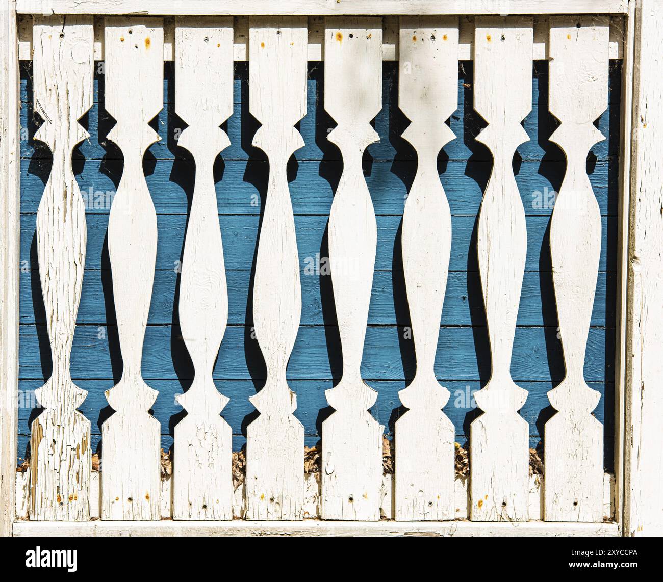 Old, wooden and white balcony railings Stock Photo - Alamy