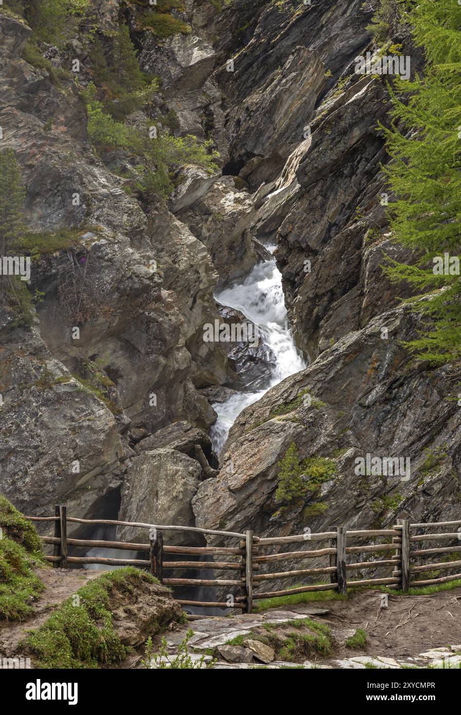 Waterfall in the Plima Gorge in Val Martello, South Tyrol Stock Photo