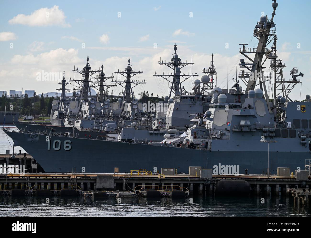 Honolulu, USA. 31st July, 2024. Navy warships are moored in the naval ...