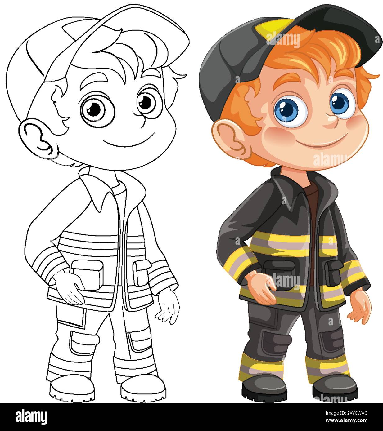 Illustration of a boy in firefighter gear Stock Vector Image & Art - Alamy