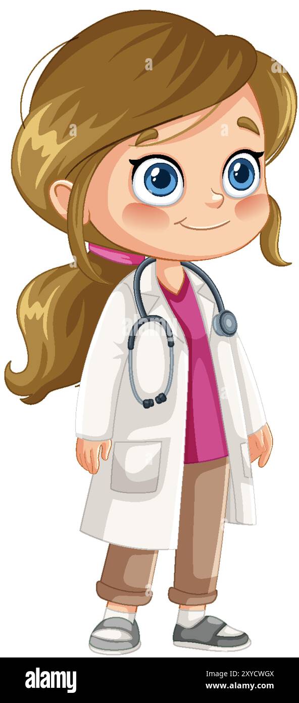 Cartoon girl doctor with stethoscope and lab coat Stock Vector