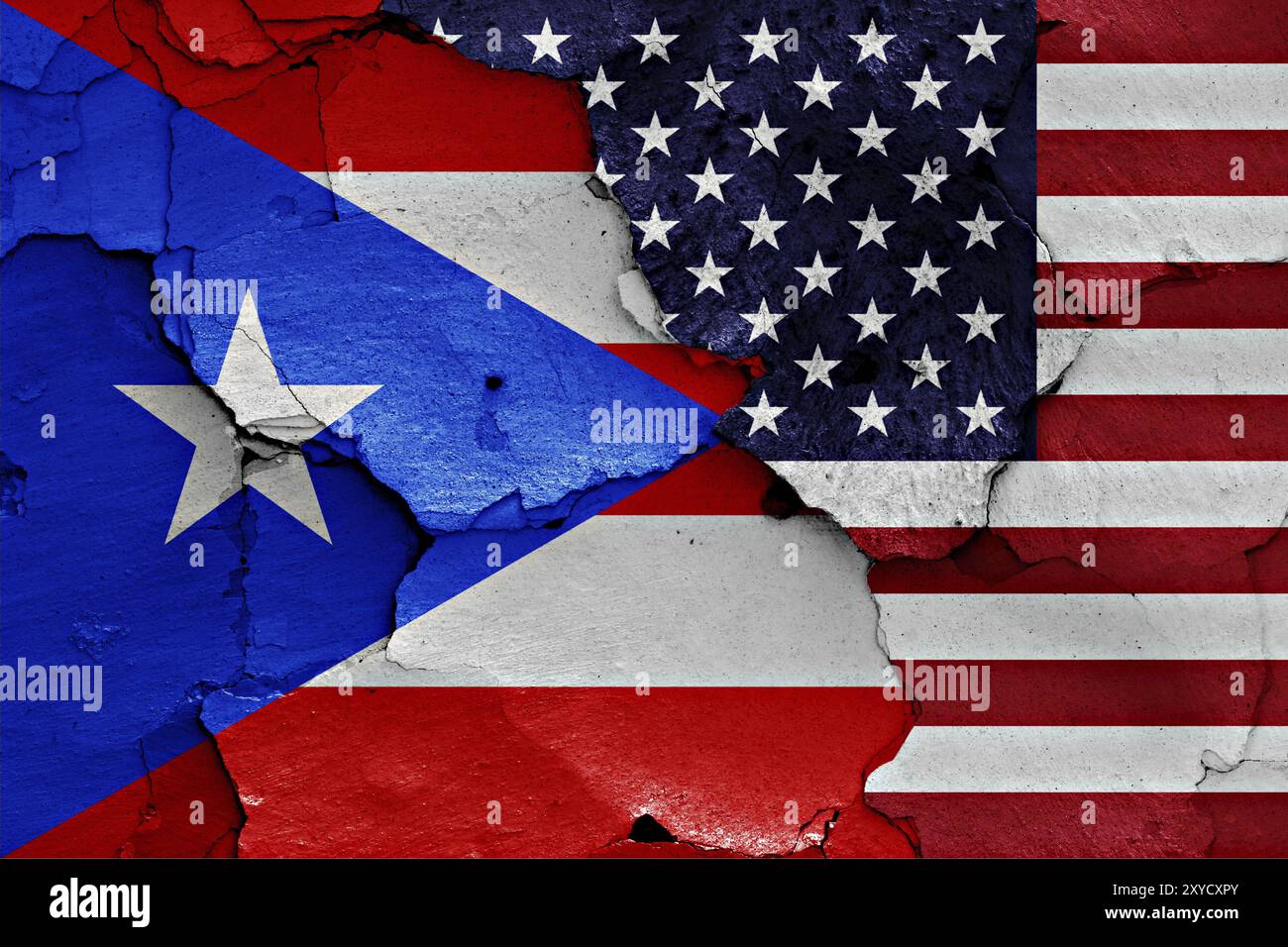 Flags of Puerto Rico and USA painted on cracked wall Stock Photo - Alamy