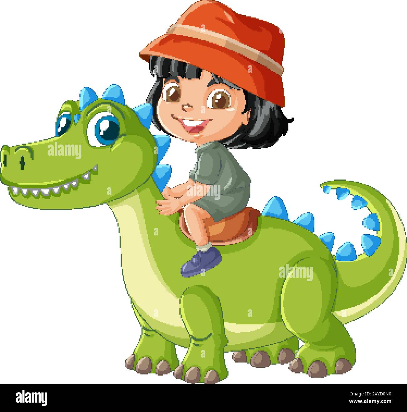 Child happily riding a green dinosaur Stock Vector Image & Art - Alamy