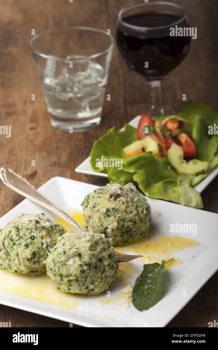 South Tyrolean spinach dumplings in butter Stock Photo