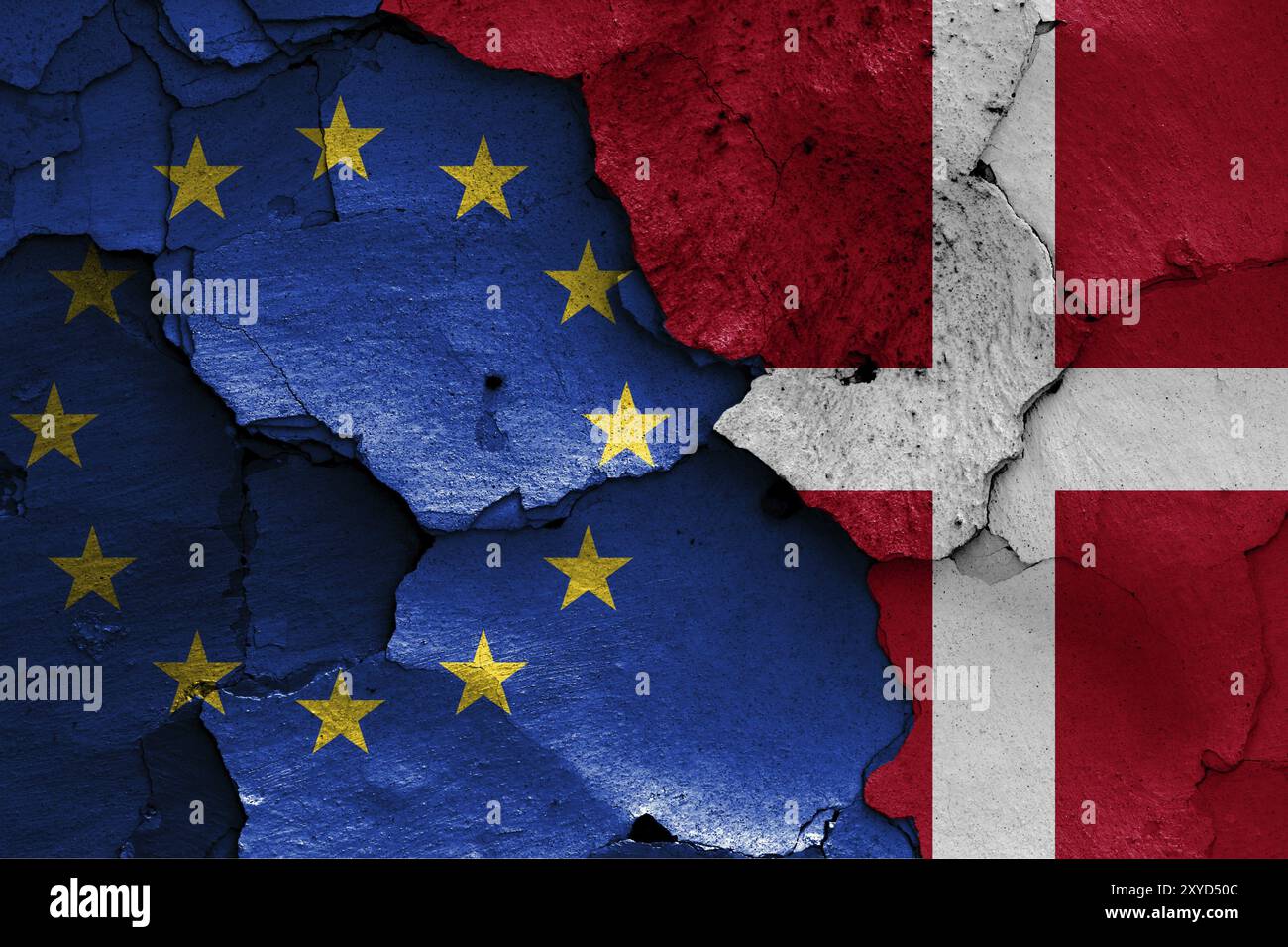 Flags of EU and Denamrk painted on cracked wall Stock Photo - Alamy