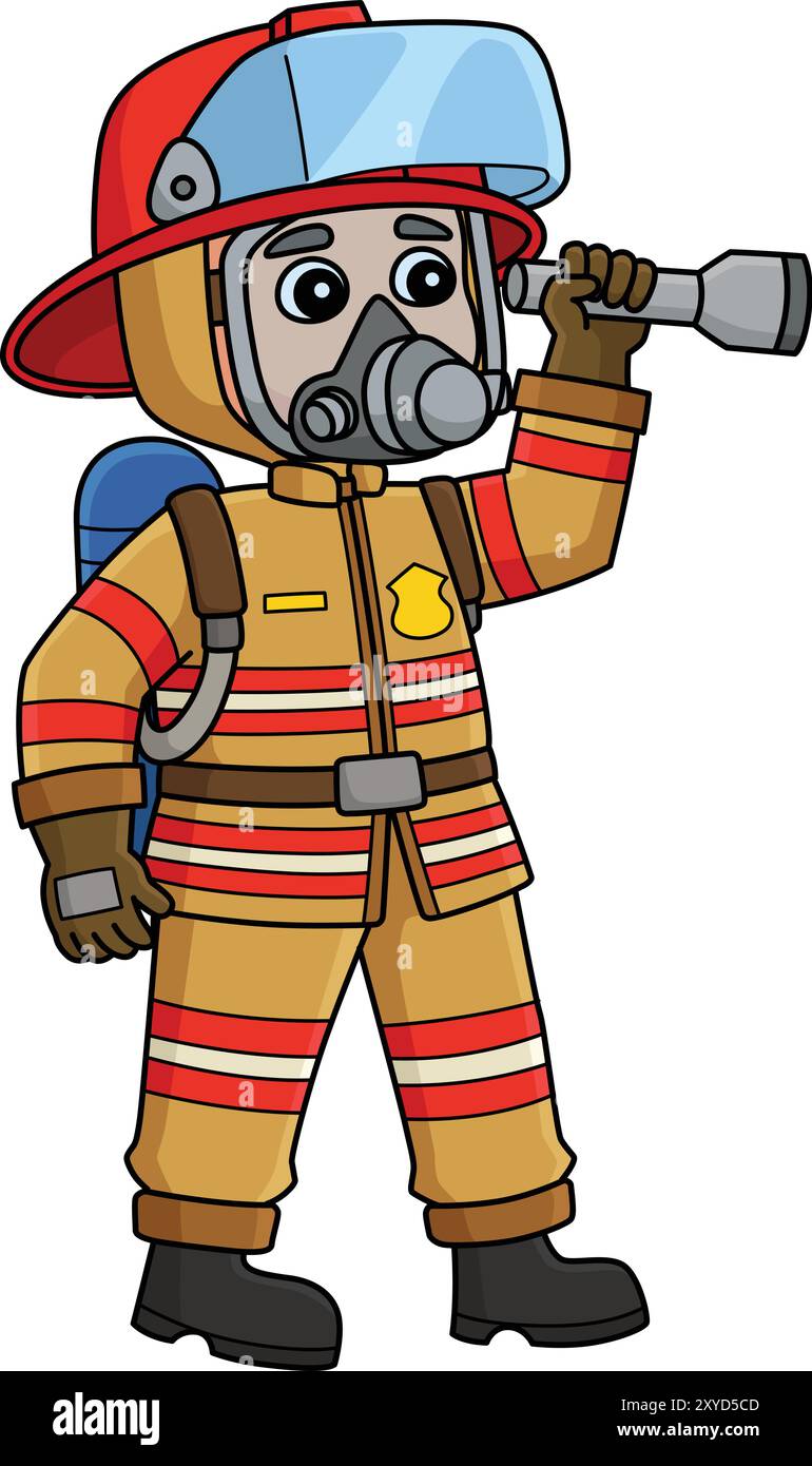 Firefighter Full Gear Cartoon Colored Clipart Stock Vector Image & Art ...