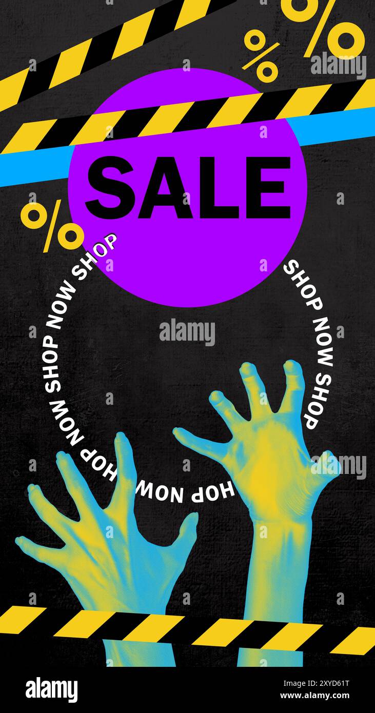 Striking advertisement for sale, with large purple circle with word ...