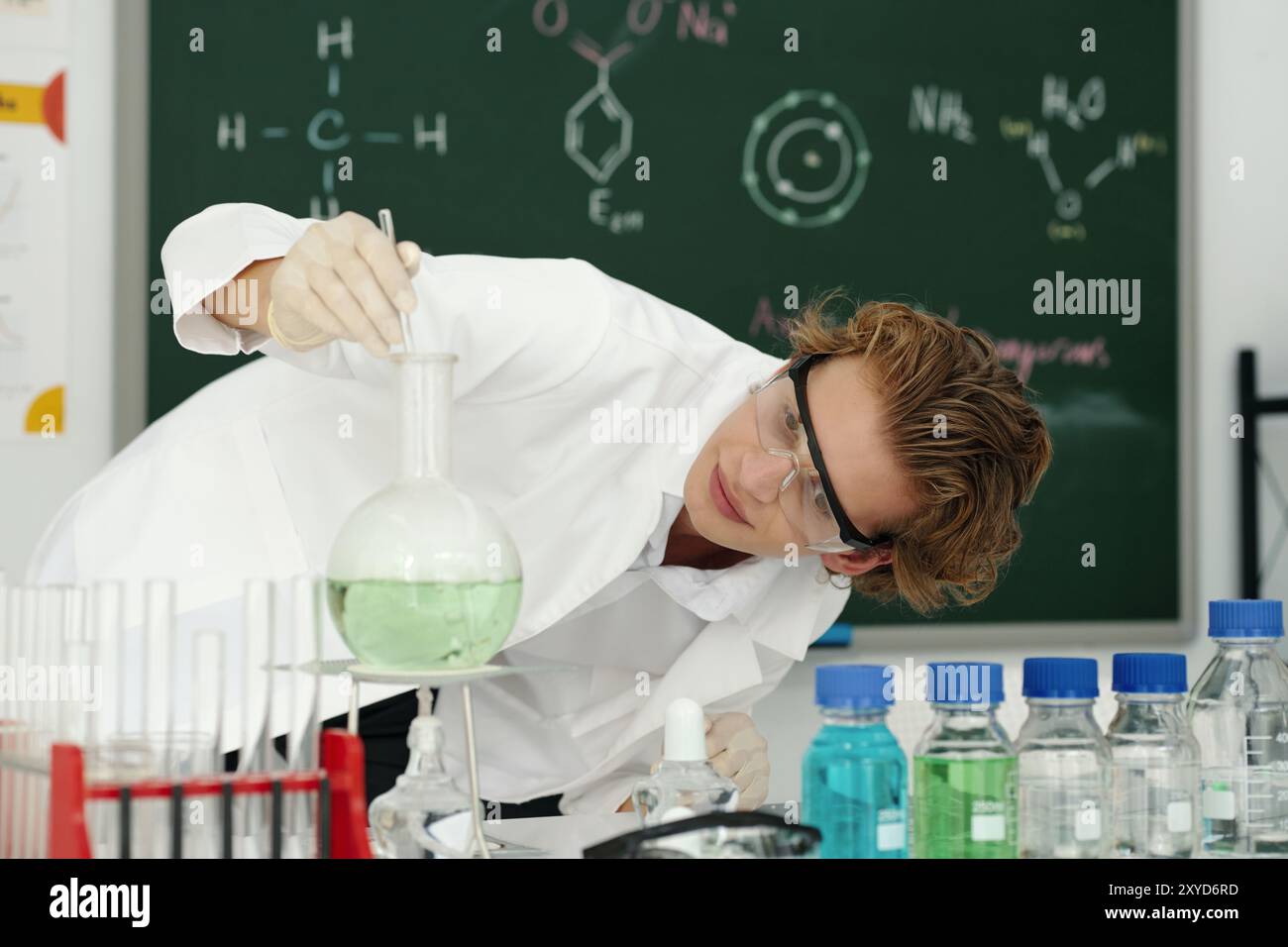 Conducting Scientific Experiments in Modern Laboratory Stock Photo