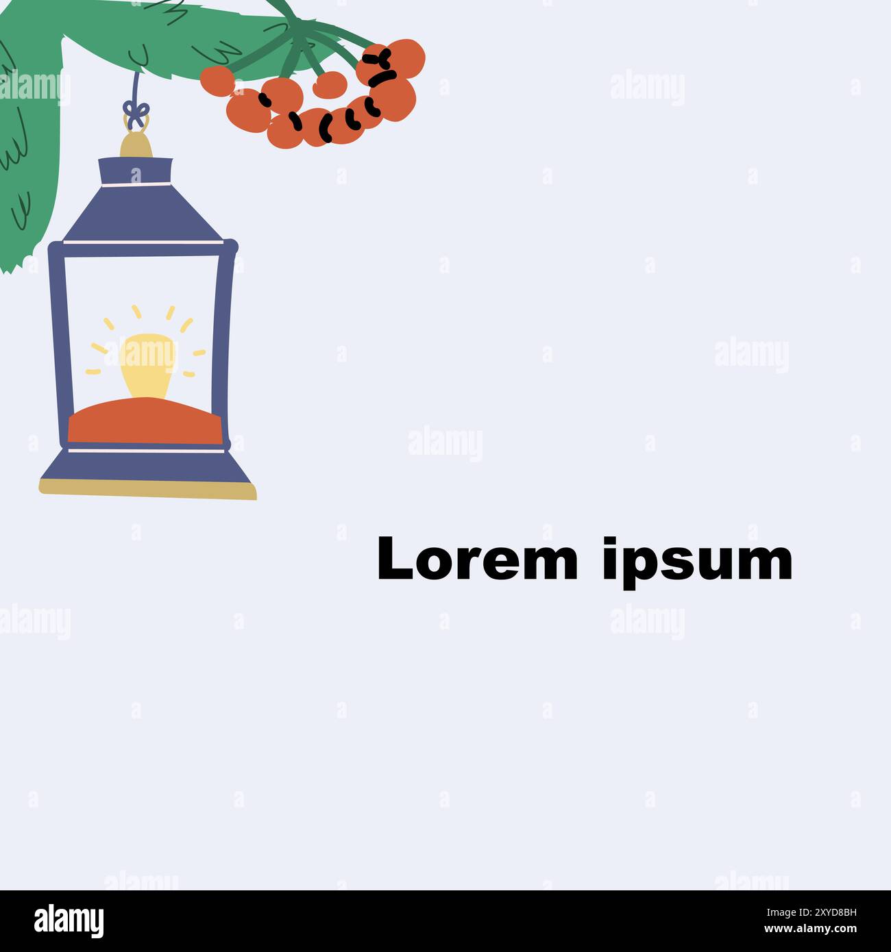 Cute xmas greeting card with lantern and festive decorations. Hand drawn vector illustration. Flat design. Happy Holidays winter illustration. Stock Vector