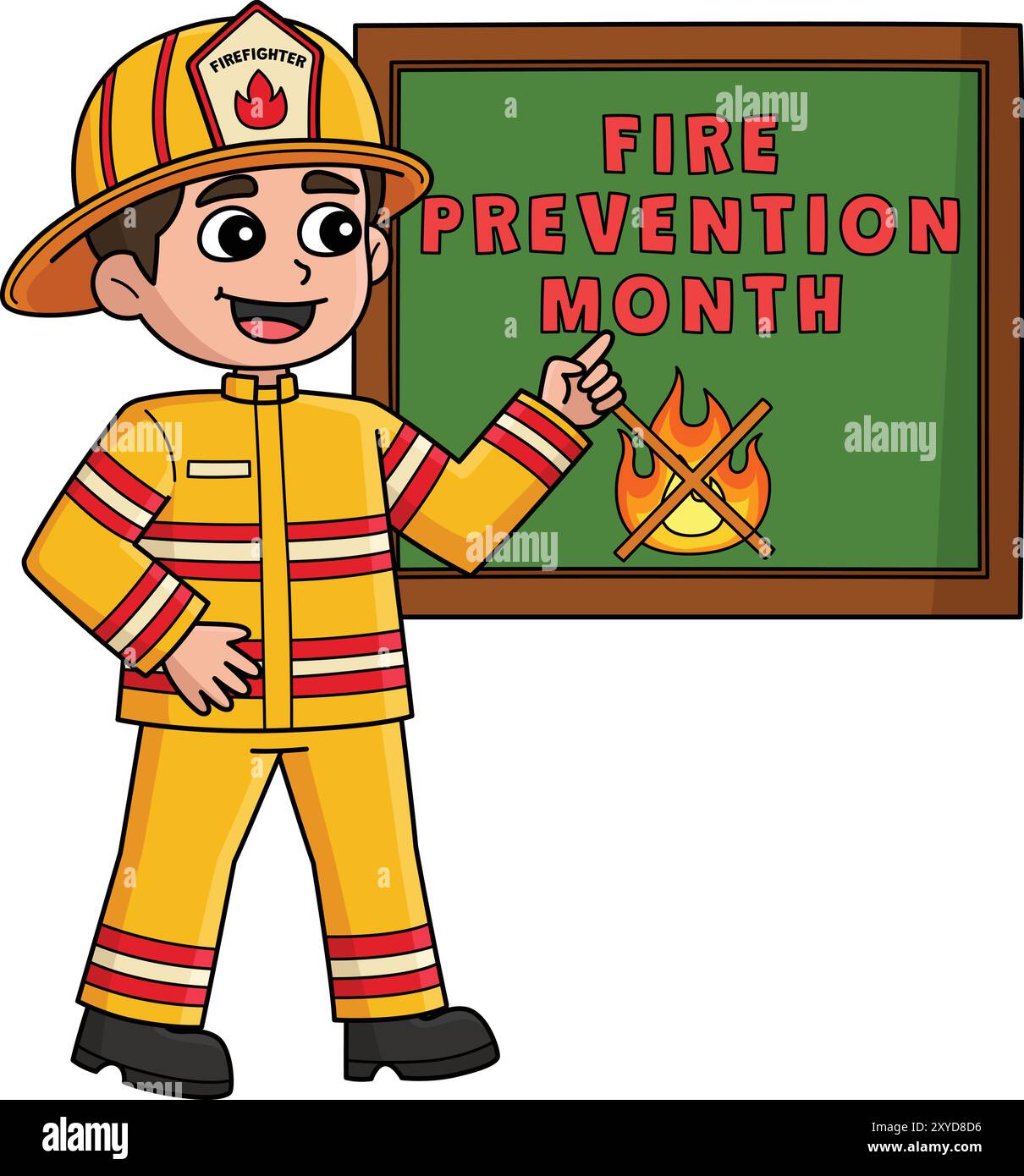 Firefighter Teaching Fire Prevention Month Clipart Stock Vector