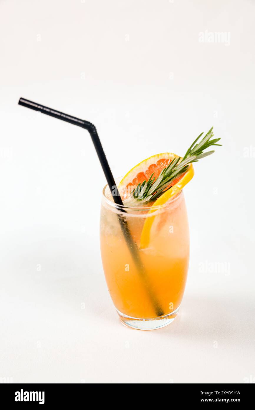 Fresh Pure Grapefruit Juice on white background Stock Photo