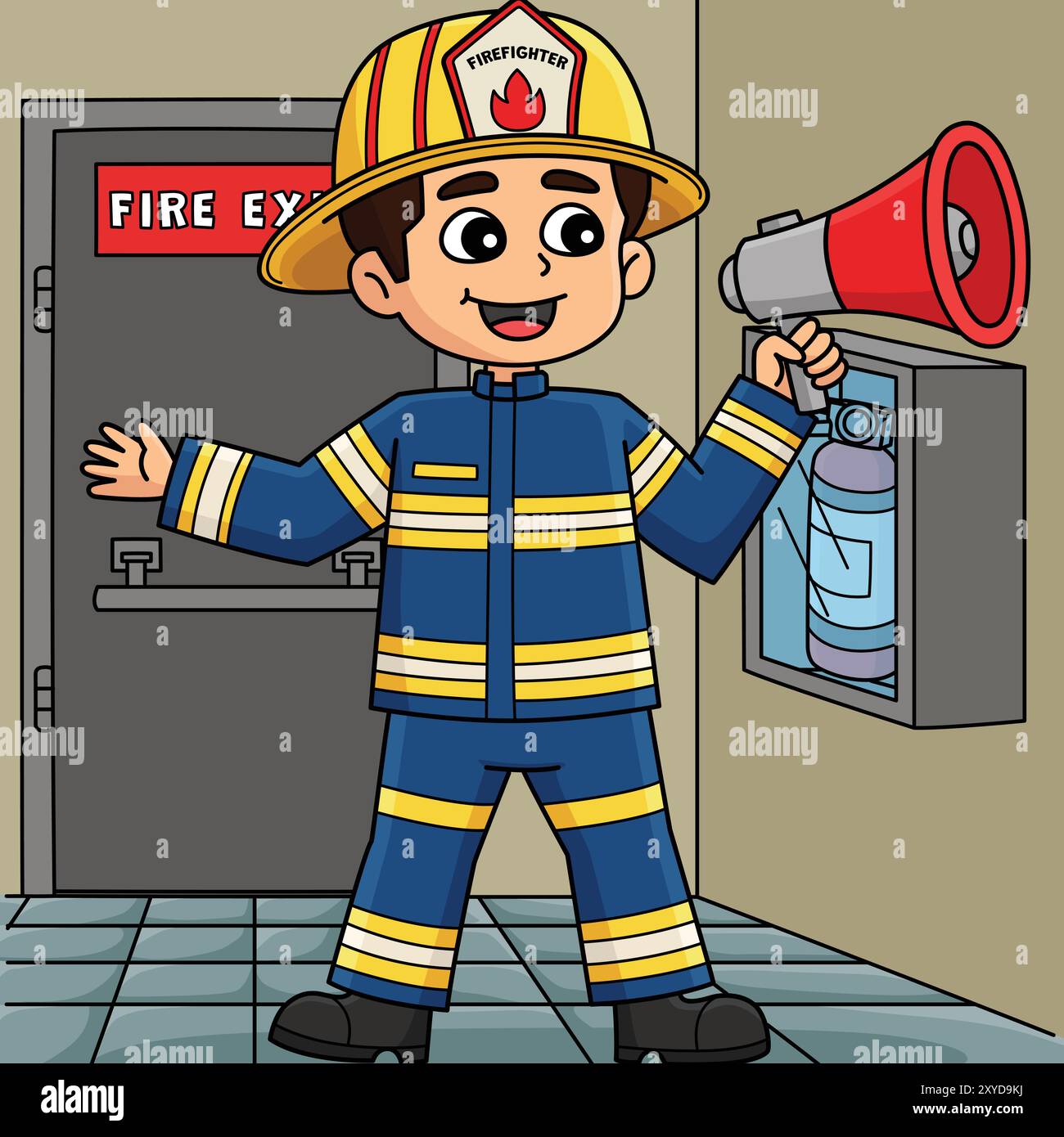 Firefighter Holding a Megaphone Colored Cartoon Stock Vector Image ...