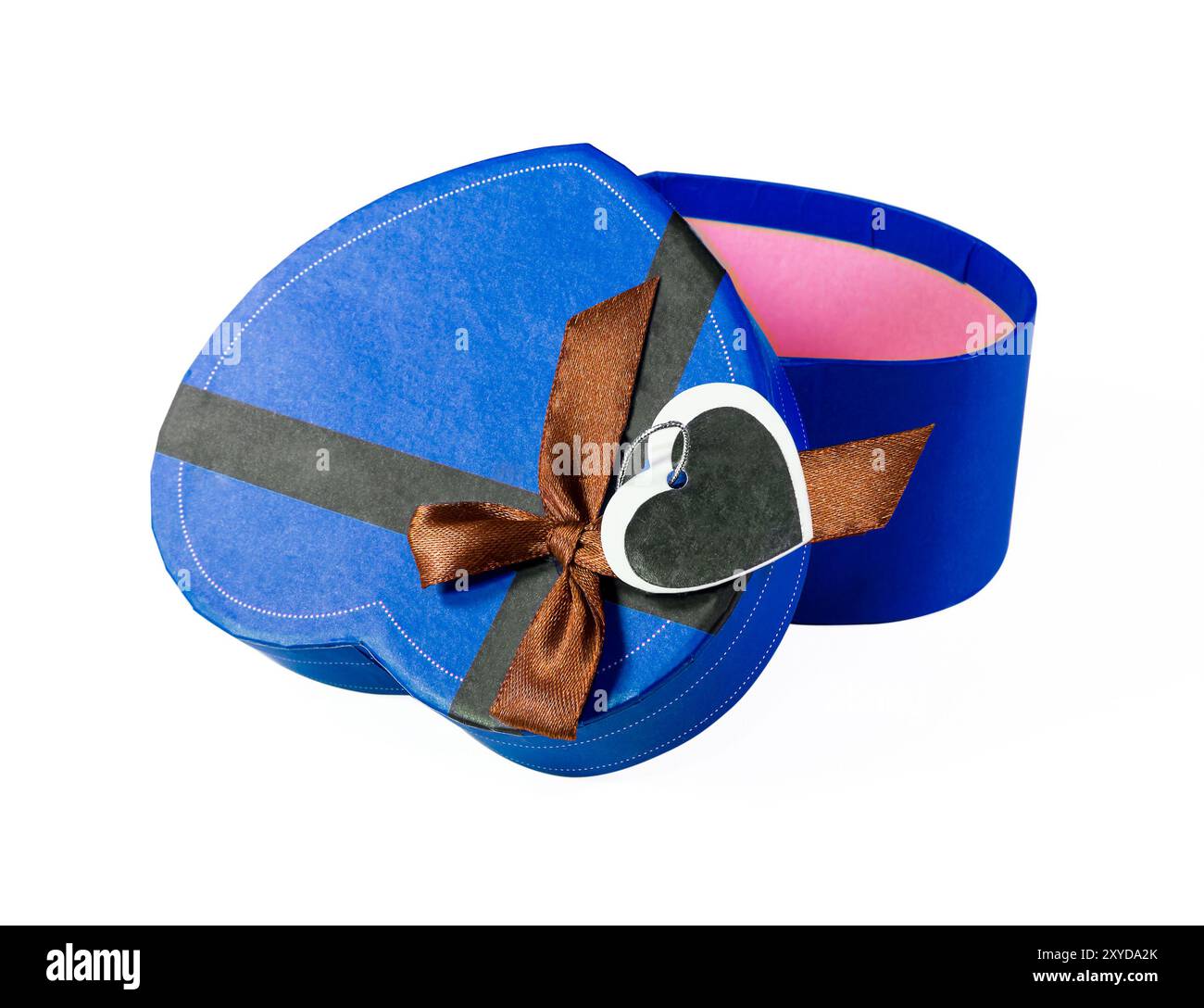 Blue Heart-shaped box in heart shape on white background Stock Photo