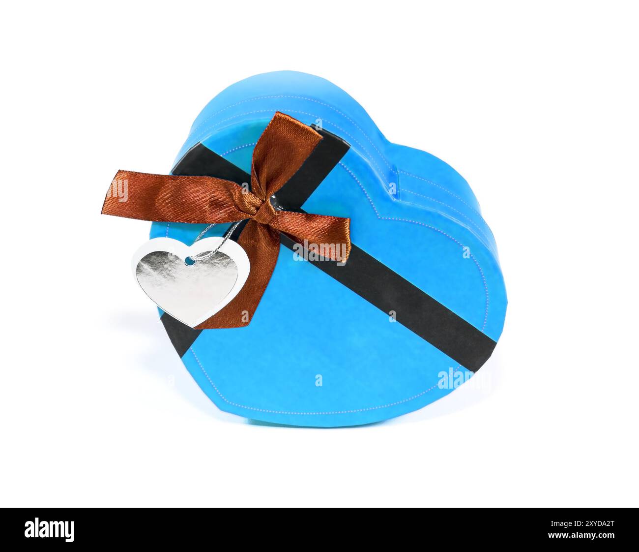Blue Heart-shaped box in heart shape on white background Stock Photo