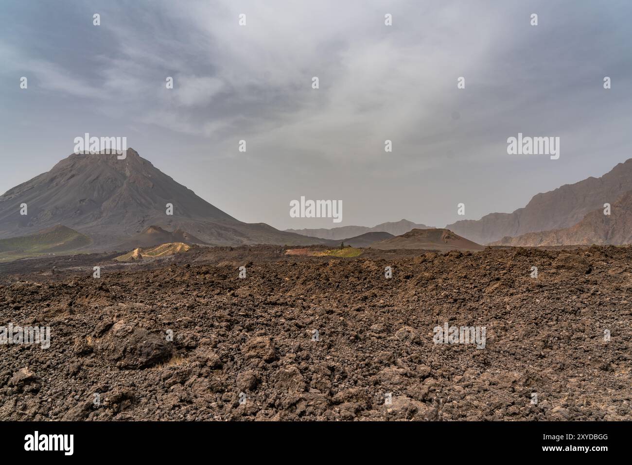 Landscape with the Pico do Fogo in the Crater with lava at Cha das ...