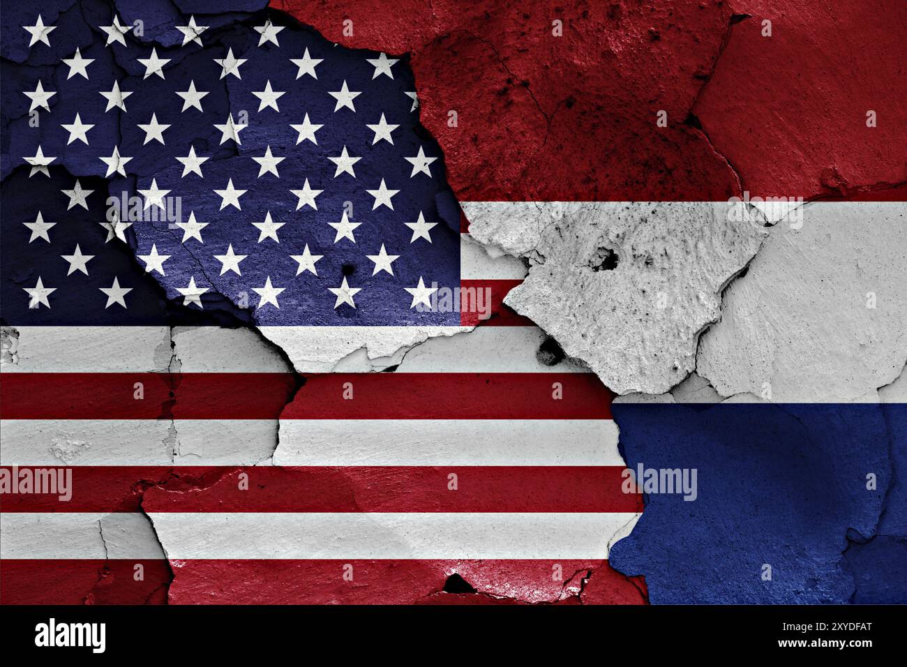 Flags of USA and Netherlands painted on cracked wall Stock Photo - Alamy