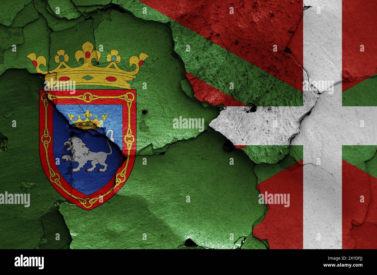 Flags of Pamplona and Basque painted on cracked wall Stock Photo - Alamy