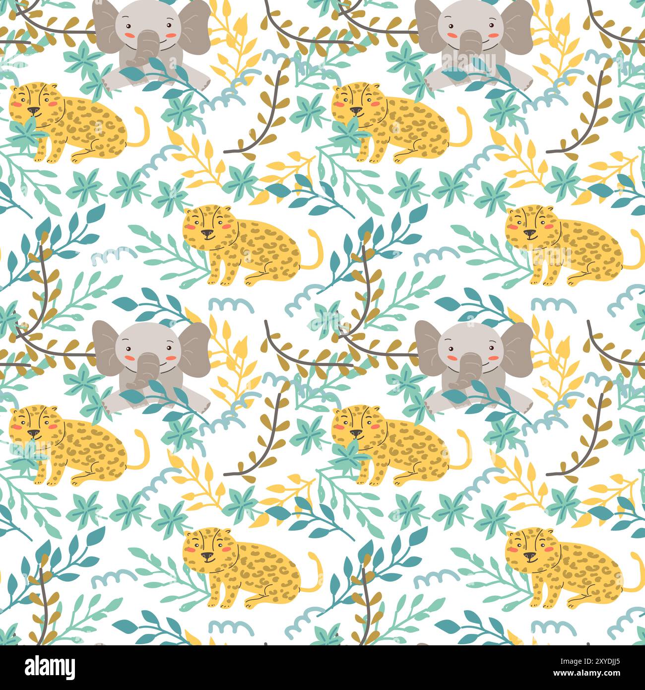 Childrens fashion pattern with baby animals. Cute safari african