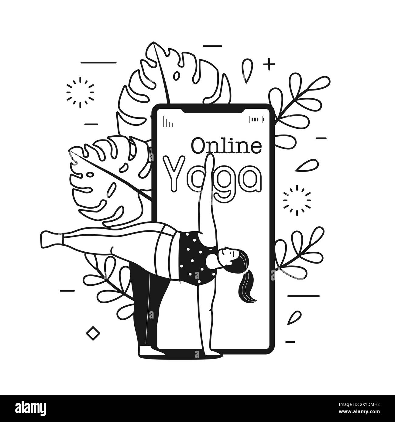Online yoga concept with body positive woman stock vector image art